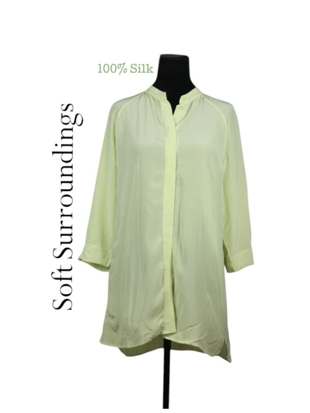 Soft Surroundings 100% Silk 3/4 Length Sleeve Button Down Blouse Size PL